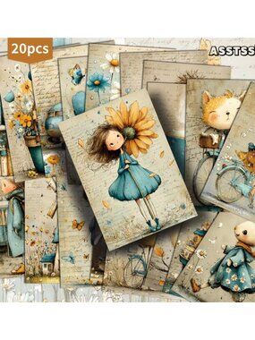 Postcards Vintage Blue Girl Greeting Cards Junk Journals DIY Paper Crafts